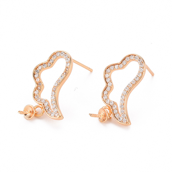 

PandaHall Brass Micro Pave Clear Cubic Zirconia Earring Findings, for Half Drilled Beads, Nickel Free, Wing, Real 18K Gold Plated, 23x11mm...