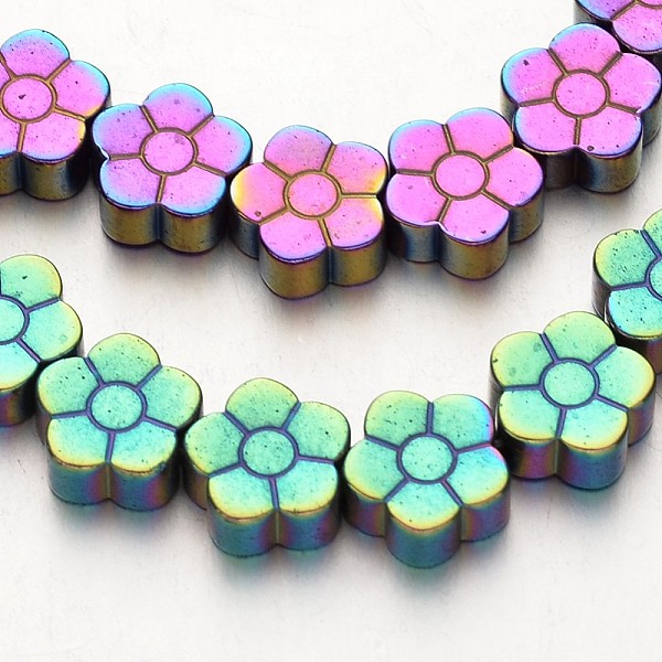 

PandaHall Electroplate Non-magnetic Synthetic Hematite Beads Strands, Flower, Multi-color Plated, 8x3mm, Hole: 1mm, about 54pcs/strand, 15.7...