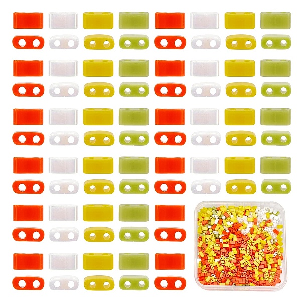 

PandaHall CREATCABIN 800Pcs 4 Colors 2-Hole Glass Seed Beads, Opaque Colours Rainbow, Rectangle, Mixed Color, 4.5~5.5x2x2~2.5mm, Hole..., Multicolor