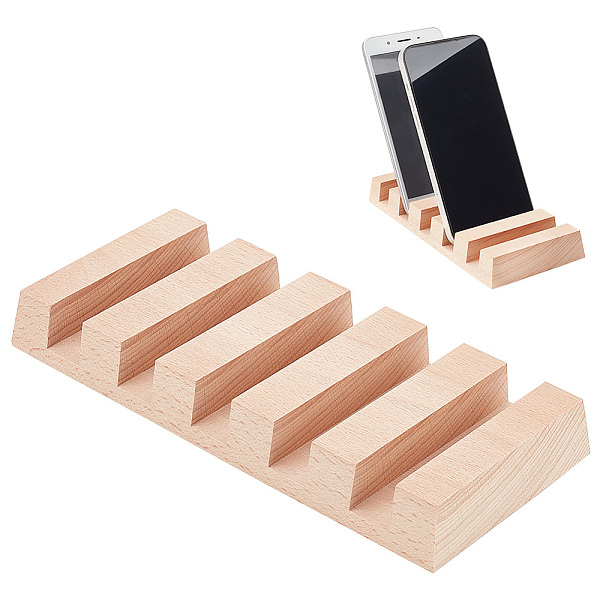 PandaHall OLYCRAFT 5-Slot Rectangle Wooden Multi Device Organizer 1.6cm Groove Sandy Brown Wood Vertical Phone Stand Vertical Stand Holds 5...