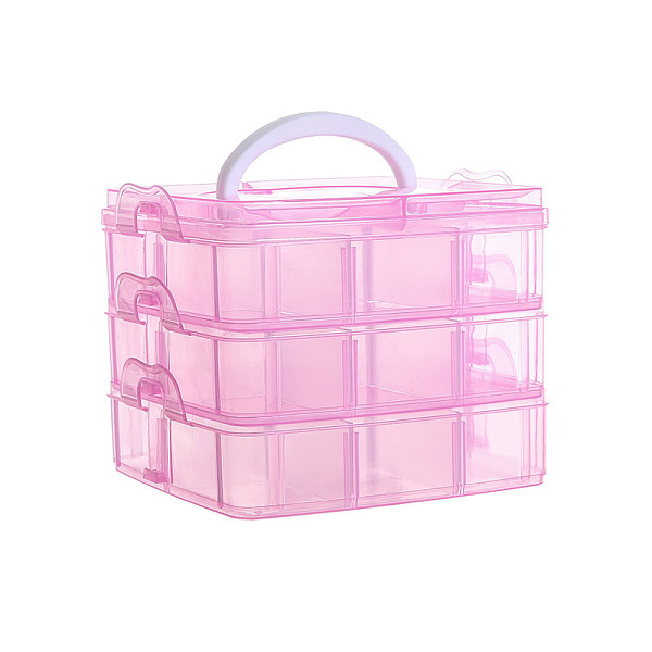 

PandaHall 3-Tier Transparent Plastic Storage Container Box, Stackable Organizer Box with Dividers & Handle, Square, Pearl Pink, 15x15x12cm...