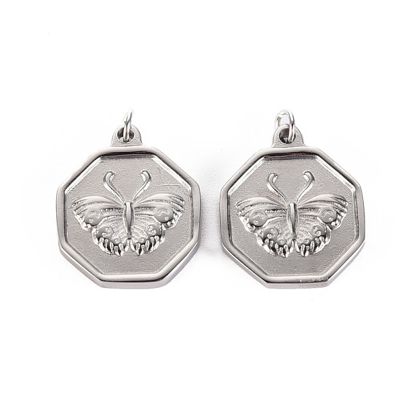

PandaHall 316 Surgical Stainless Steel Pendants, with Jump Rings, Hexagon with Butterfly, Stainless Steel Color, 18x15x2.5mm, Jump Ring...