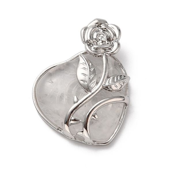 

PandaHall Natural Quartz Crystal Pendants, Rock Crystal Pendants, Heart Charms, with Rack Plating Platinum Tone Alloy Rose, Cadmium Free &...