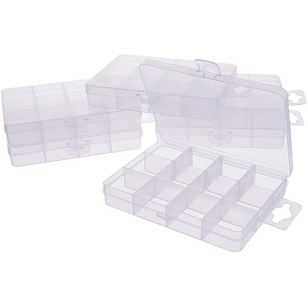 PandaHall 6 Pack 12 Grids Jewelry Dividers Box Organizer Clear Plastic Bead Case Storage Container for Beads, Jewelry, Nail Art, Small...