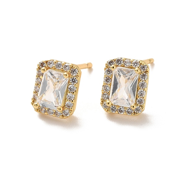 

PandaHall Clear Cubic Zirconia Rectangle Stud Earrings, Long-Lasting Plated Brass Jewelry for Women, Cadmium Free & Lead Free, Real 18K Gold...