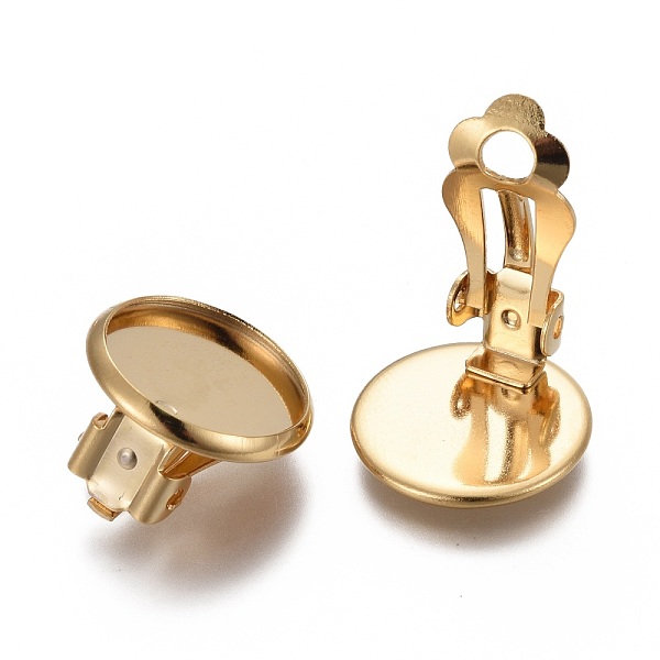 

PandaHall 304 Stainless Steel Clip-on Earring Setting, Flat Round, Golden, Tray: 12mm, 14x8mm 304 Stainless Steel