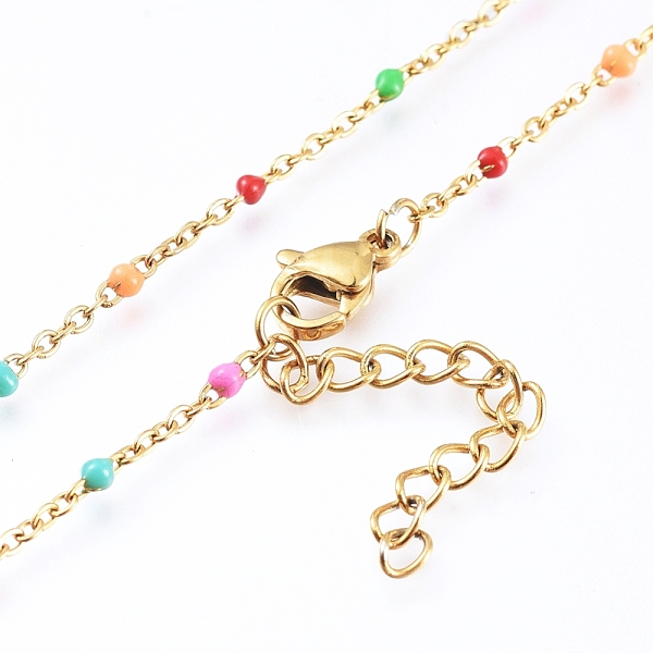 

PandaHall 304 Stainless Steel Cable Chain Anklets, with Enamel Links, Golden, Colorful, 9 inch(23cm), 1.5~2mm Stainless Steel