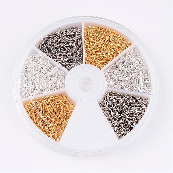 

PandaHall 1 Box Iron Screw Eye Pin Peg Bails, For Half Drilled Beads, Mixed Color, 10x4x1mm & 8x4x1mm, Hole: 2mm, about 700pcs/box Iron