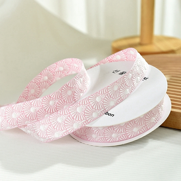 

PandaHall 10 Yards Polyester Flower Jacquard Ribbons, Garment Accessories, Gift Packaging, Pearl Pink, 1 inch(25mm) Polyester Flower