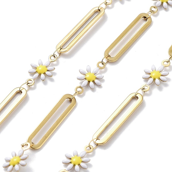 

PandaHall 304 Stainless Steel Link Chains, with Resin & Enamel & Spool, Unwelded, Real 18K Gold Plated, Flower, White, 13x7.5x2mm, about...