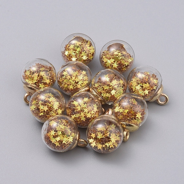 

PandaHall Transparent Glass Globe Pendants, with Plastic Paillette/Sequins Beads inside & CCB Plastic Pendant Bails, Round with Star, Light..., Gold