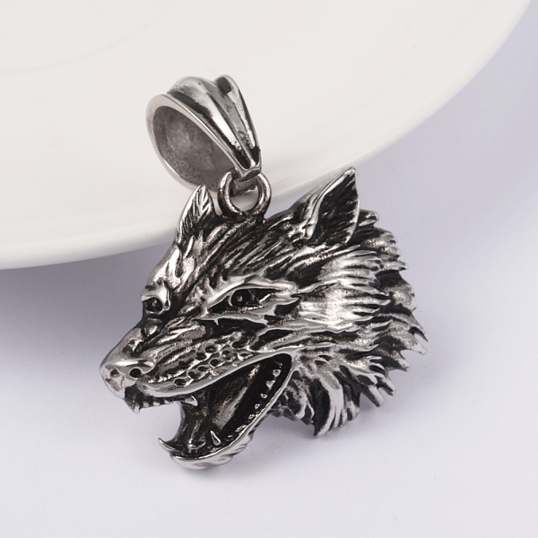 

PandaHall 316 Surgical Stainless Steel Pendants, Wolf, Antique Silver, 29x34x8mm, Hole: 7x12mm 316 Surgical Stainless Steel Other Animal