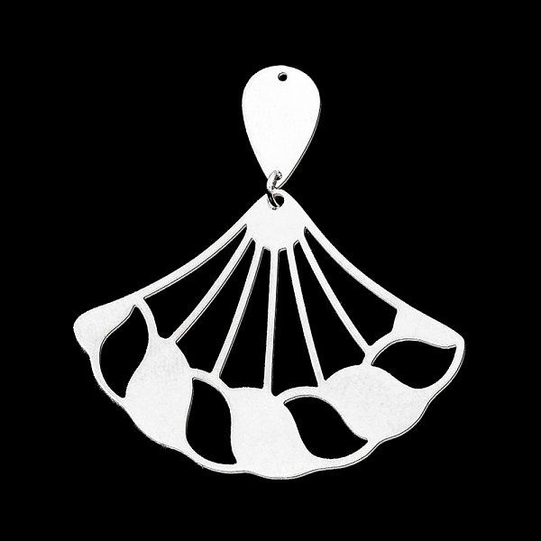 

PandaHall 201 Stainless Steel Pendants, Laser Cut, with Jump Rings, Fan, Stainless Steel Color, 44mm, Hole: 1mm 201 Stainless Steel Fan