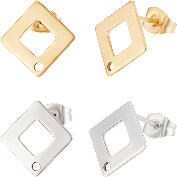 

PandaHall Beebeecraft 40Pcs 2 Colors 304 Stainless Steel Stud Earring Findings, Rhombus with Hole & Ear Nuts/Earring Backs, Golden &...