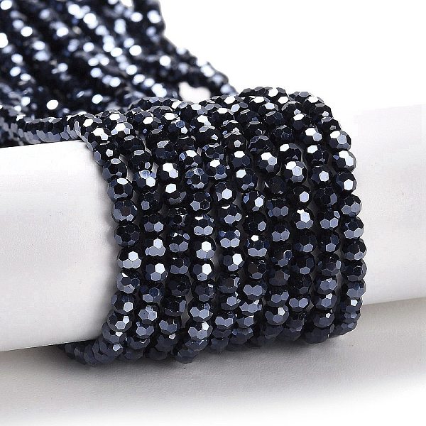 

PandaHall Electroplate Opaque Glass Beads Strands, Faceted(32 Facets), Pearl Luster Plated, Round, Black, 3mm, Hole: 0.8mm, about...