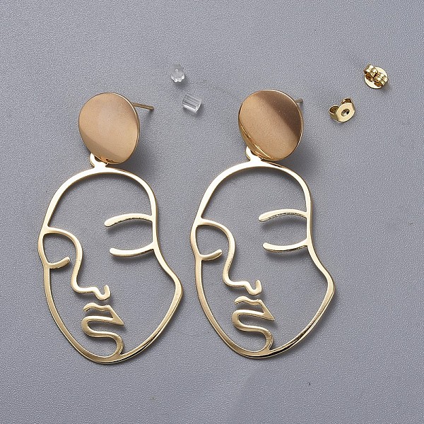 

PandaHall Brass Dangle Earrings, with Plastic Ear Nuts and Brass Ear Nuts, Face, Real 18K Gold Plated, 59~60mm, Pin: 0.7mm Plastic