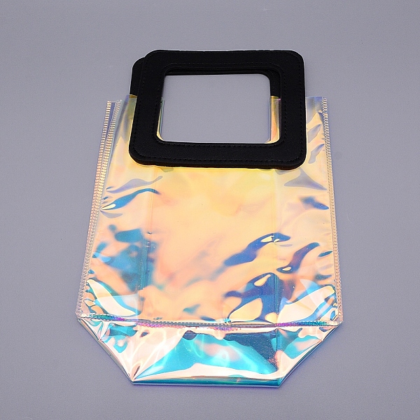 

PandaHall PVC Laser Transparent Bag, Tote Bag, with PU Leather Handles, for Gift or Present Packaging, Rectangle, Black, Finished Product...