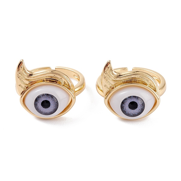 

PandaHall Brass Cuff Rings, Open Rings, with Resin Beads, Long-Lasting Plated, Real 18K Gold Plated, Evil Eye, Dark Slate Blue, 3mm, Inner...