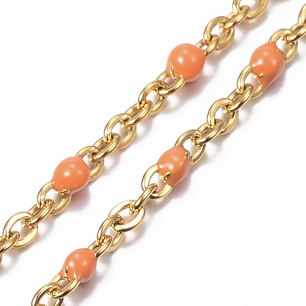 

PandaHall 304 Stainless Steel Cable Chain Anklets, with Enamel Links, Golden, Orange, 9 inch(23cm), 1.5~2mm Stainless Steel Orange