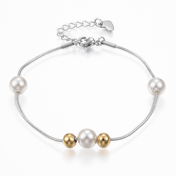 

PandaHall 304 Stainless Steel Charm Bracelets, with Lobster Claw Clasps, 304 Stainless Steel Beads and Acrylic Pearl Beads, Round, Golden &...