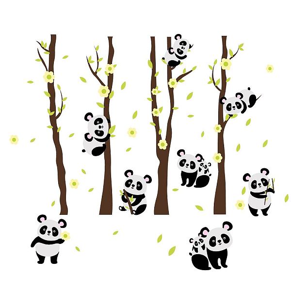 PandaHall SUPERDANT Colorful Panda Wall Sticker Forest Theme Wall Decor Flower Leaf Wall Decals Vinyl Wall Art Decal for Baby Room Bedroom...