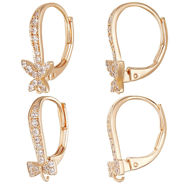 

PandaHall Beebeecraft 8Pcs 2 Style Brass Cubic Zirconia Leverback Earring Findings, with Horizontal Loops, Nickel Free, Bowknot & Butterfly...