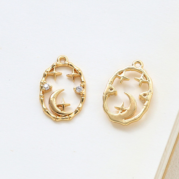

PandaHall Brass Micro Pave Cubic Zirconia Pendants, Moon with Star, Oval, 16x11mm Brass+Cubic Zirconia Oval Clear