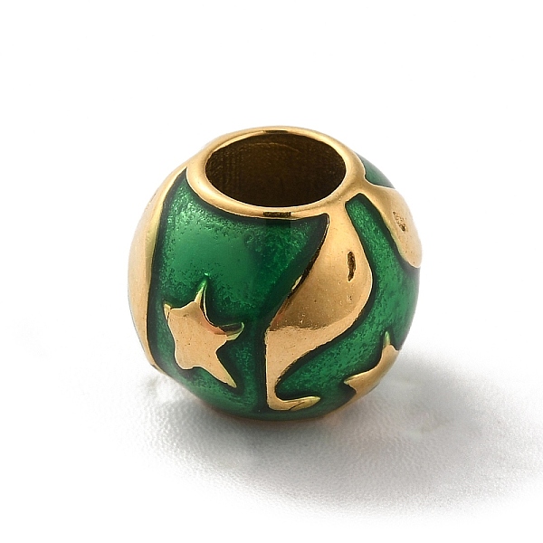 

PandaHall Ion Plating(IP) 304 Stainless Steel Enamel European Beads, Large Hole Beads, Rondelle with Dolphin & Starfish Pattern, Golden...