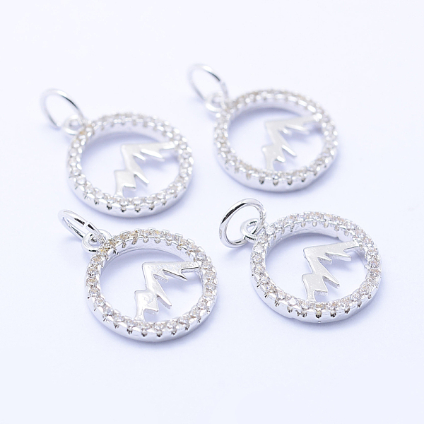 

PandaHall Eco-Friendly Brass Micro Pave Cubic Zirconia Pendants, Lead Free & Nickel Free & Cadmium Free, Hollow Flat Round with Mountain..., Clear