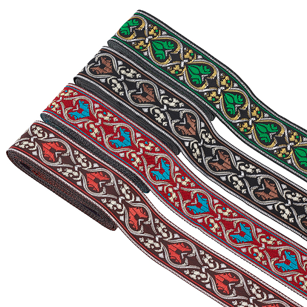 

PandaHall FINGERINSPIRE 14M 4 Styles Ethnic Style Embroidery Polyester Ribbons, Jacquard Ribbon, Garment Accessories, Floral Pattern, Mixed..., Multicolor