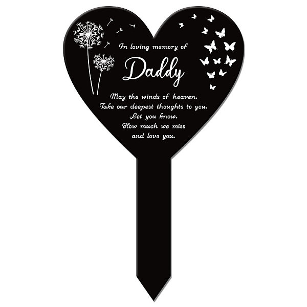 

PandaHall GLOBLELAND Heart Daddy Garden Stake Memorial Remembrance Plaque Stake for Cemetery Acrylic Grave Stake Waterproof Sympathy Garden..., Black