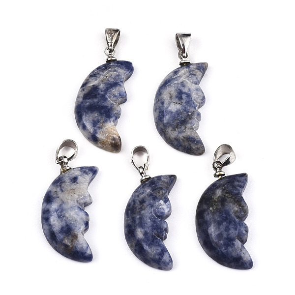 

PandaHall Natural Blue Spot Jasper Pendants, with Platinum Plated Brass Snap On Bails, Moon, 25~26x12~13x4~5.5mm, Hole: 3.5x5mm Blue Spot...