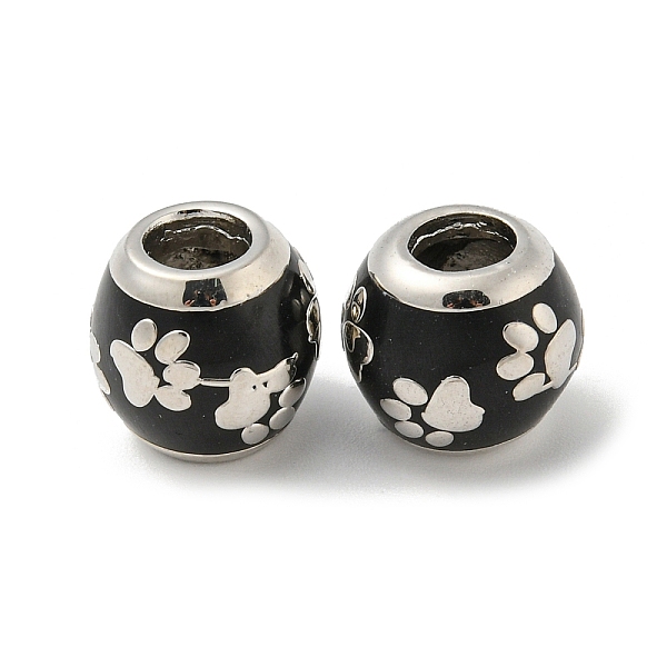 

PandaHall Platinum Tone Alloy Enamel European Beads, Large Hole Beads, Rondelle with Paw Print, Black, 12x11mm, Hole: 5mm Alloy+Enamel...