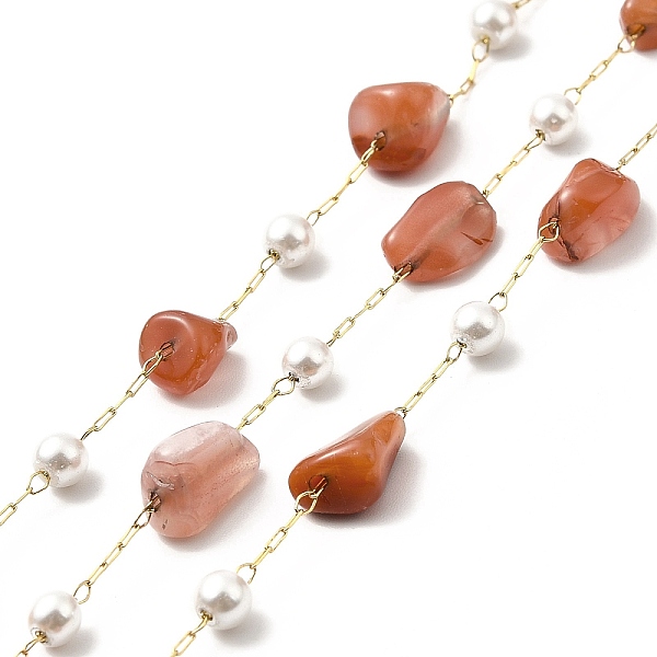 

PandaHall Ion Plating(IP) 316 Surgical Stainless Steel Paperclip Chains, with Natural Carnelian Nuggets Beads and Glass Beads, Soldered...