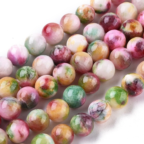 

PandaHall Jade Beads Strands, Natural White Jade, Dyed, Round, Colorful, 6mm, Hole: 1mm, about 69pcs/strand, 15.7 inch White Jade Round