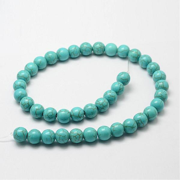 

PandaHall Synthetic Howlite Bead Strand, Dyed, Round, Dark Cyan, 10x9mm, Hole: 1mm, about 40pcs/strand, 15.1 inch Howlite Round Cyan