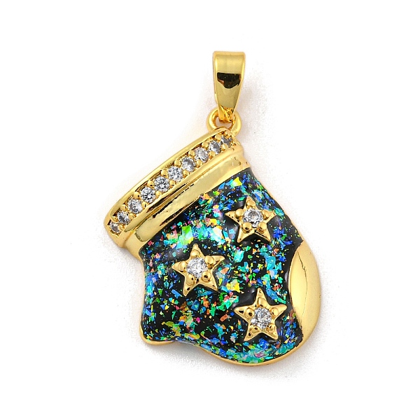 

PandaHall Christmas Brass Micro Pave Cubic Zirconia Pendant, with Synthetic Opal, Christmas Stocking, Prussian Blue, 20x17.5x6mm, Hole...