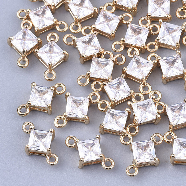 

PandaHall Transparent Glass Links connectors, with Brass Findings, Faceted, Rhombus, Light Gold, Clear, 11x7x4mm, Hole: 1mm, Side Length...
