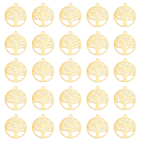 

PandaHall DICOSMETIC 60Pcs Golden Tree of Life Charm Hollow Flat Round Charm Filigree Tree Pendant Etched Metal Embellishment Charm Brass...