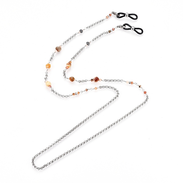 

PandaHall Eyeglasses Chains, Neck Strap for Eyeglasses, with Faceted Natural Crazy Agate Beads, Rubber Loop Ends, 304 Stainless Steel Rolo...