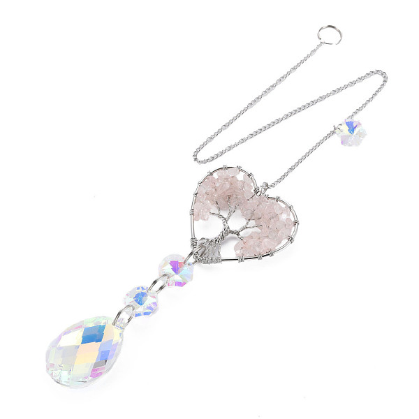 

PandaHall Natural Rose Quartz Big Pendants, with Platinum Brass Chain Extender and Findings, Plating Glass Teardrop & Flower, Clear AB Color..., White