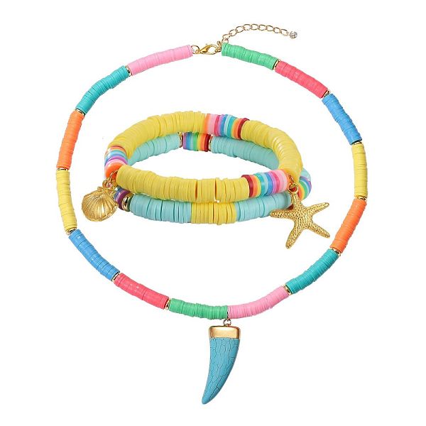 

PandaHall Stretch Bracelets and Pendant Necklace Jewelry Sets, with Handmade Polymer Clay Heishi Beads, Brass Spacer Beads, Alloy Findings..., Multicolor