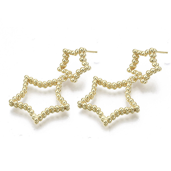 

PandaHall Brass Dangle Stud Earring, with Stainless Steel Pins, Nickel Free, Star, Real 18K Gold Plated, 39x24mm, Pin: 0.7mm Brass Star