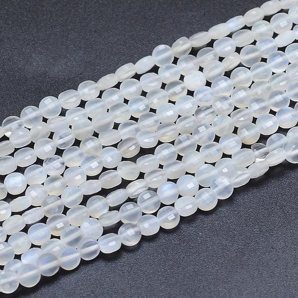 

PandaHall Natural White Moonstone Beads Strands, Faceted, Flat Round, 4x2.5mm, Hole: 0.8mm, about 93pcs/strand, 15.15 inch(38.5cm) White...
