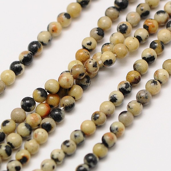 

PandaHall Natural Gemstone Dalmatian Jasper Round Beads Strands, 3mm, Hole: 0.8mm, about 126pcs/strand, 16 inch Dalmatian Jasper Round