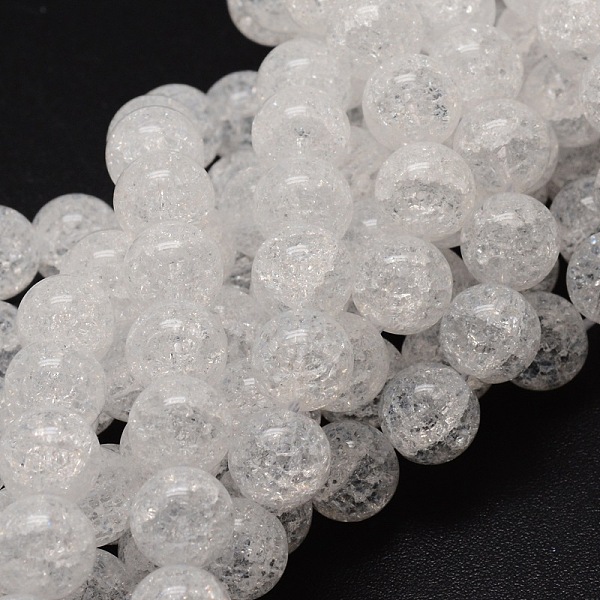 

PandaHall Crackle Glass Round Beads Strands, White, 8mm, Hole: 1mm, about 48pcs/strand, 15.7 inch Glass Round White