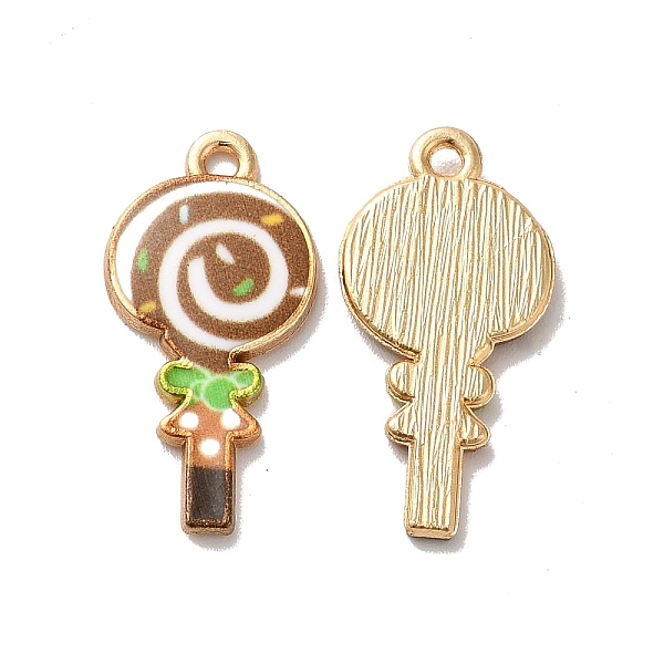 

PandaHall Alloy Enamel Pendants, Golden, Lollipop Charm, Brown, 24x12x2mm, Hole: 1.5mm Alloy+Enamel Lollipop Brown