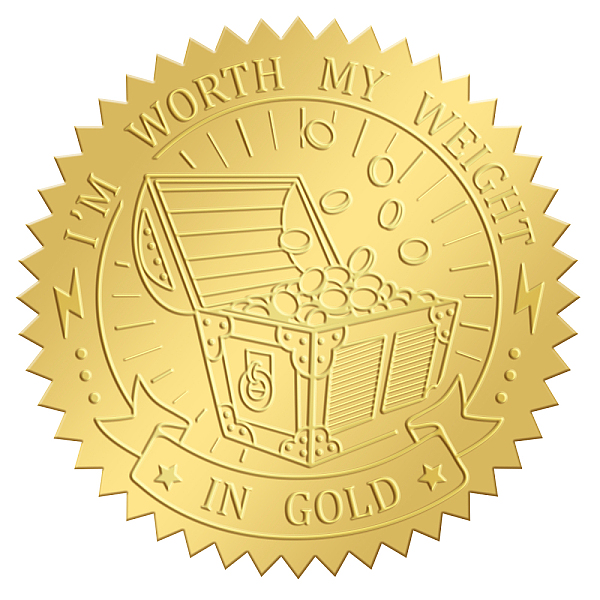 

PandaHall CRASPIRE 2 Inch Gold Embossed Envelope Seals Stickers Worth My Weight in Gold Treasure Chest 100pcs Adhesive Embossed Foil Seals...