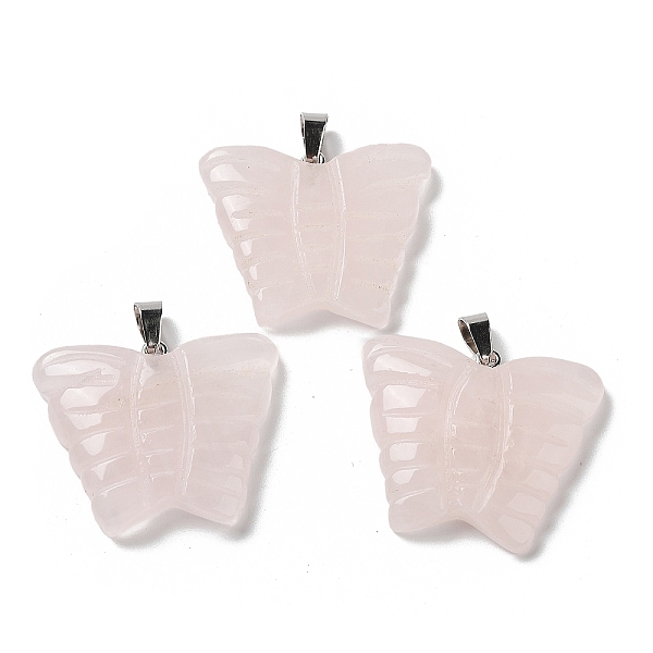 

PandaHall Natural Rose Quartz Carved Pendants, Butterfly Charms with Platinum Plated Brass Snap on Bails, 30x35.5x7mm, Hole: 7x4.5mm Rose...
