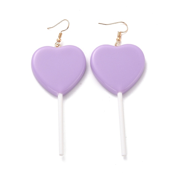 

PandaHall Heart-shape Lollipop Dangle Earrings for Women, Candy Color Simulation Food Drop Earrings, Golden, Lilac, 97~99mm, Pin: 0.5mm..., Purple